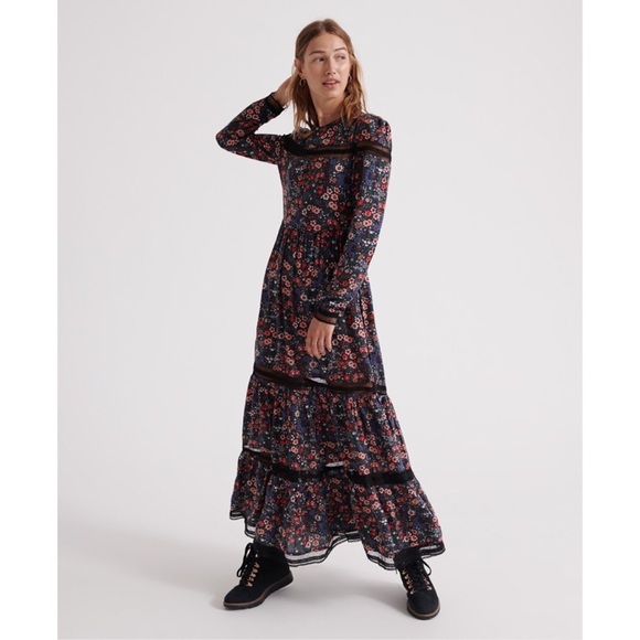 Superdry Skylar Maxi Dress-Floral Cut Out Lace Trim - Picture 8 of 14